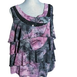Dress Barn Pink and Gray Layered Top